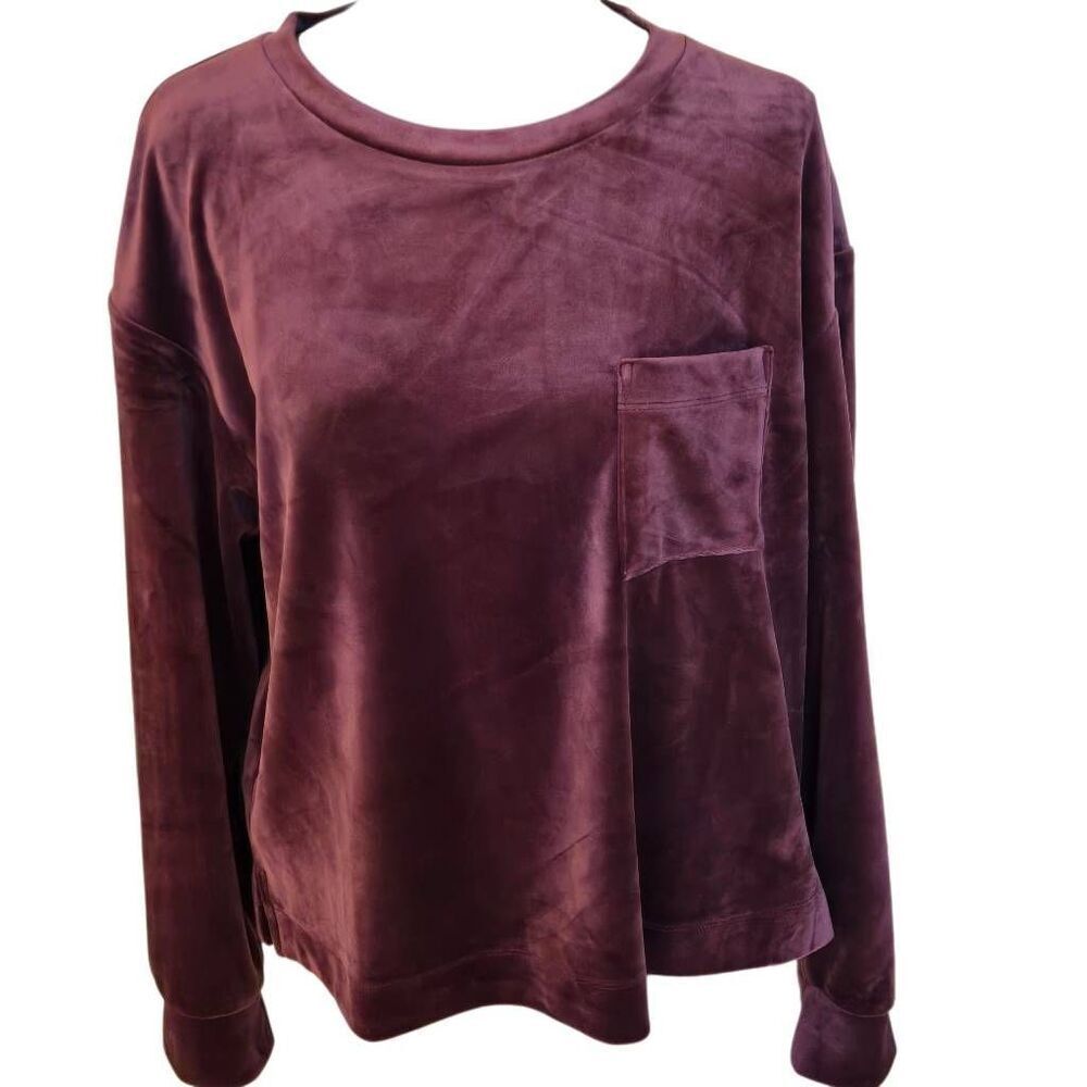 24/7 by Soma Womens Burgundy Velour Crew Neck Pullover Sweatshirt Size Medium